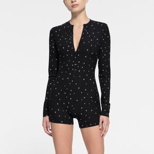 SKIMS Soft Lounge Henley Onesie in Onyx Sparkle Print SOLD OUT! Large. NWT!